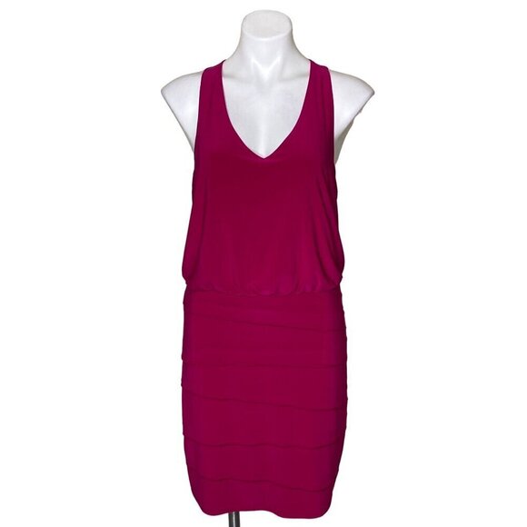 Laundry by Shelli Segal Fuchsia Mini Dress, V-Neckline Racerback Women's Size 8 - Picture 1 of 8